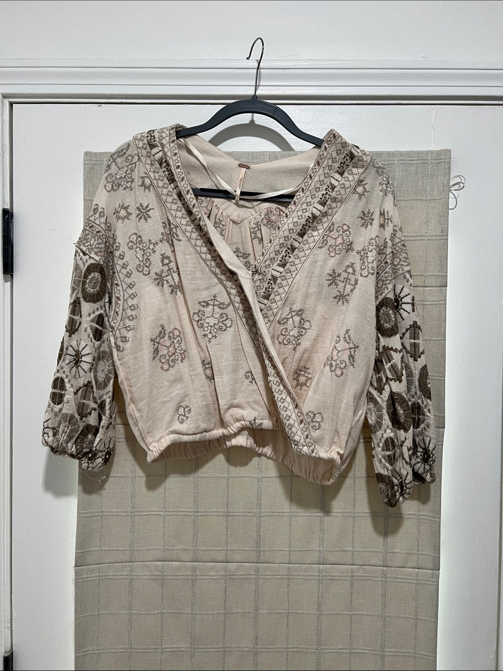 Free People Embroidered Cream Top